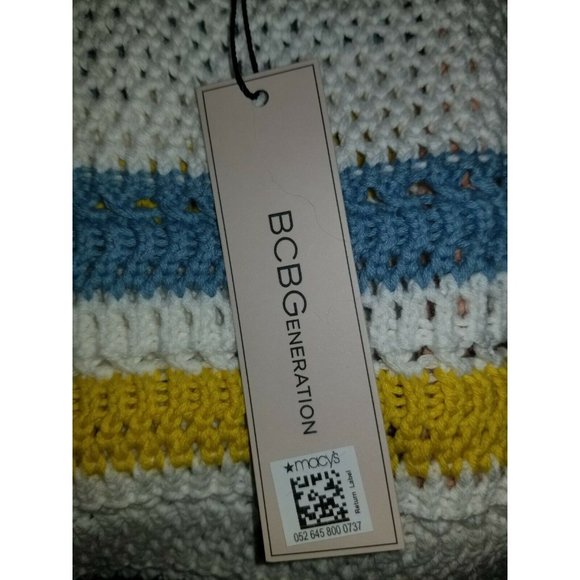 BCBGeneration Crochet Summer Crop Top NWT Medium White Knit Blue Stripe Tank - Picture 7 of 9
